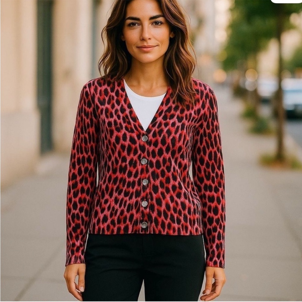 ZADIG & VOLTAIRE Mirka 100% Cashmere Leopard Print Cardigan Sz S